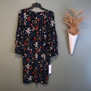 Calvin Klein black/red/blue/white dress w/ 3 ruffle sleeves sz 4